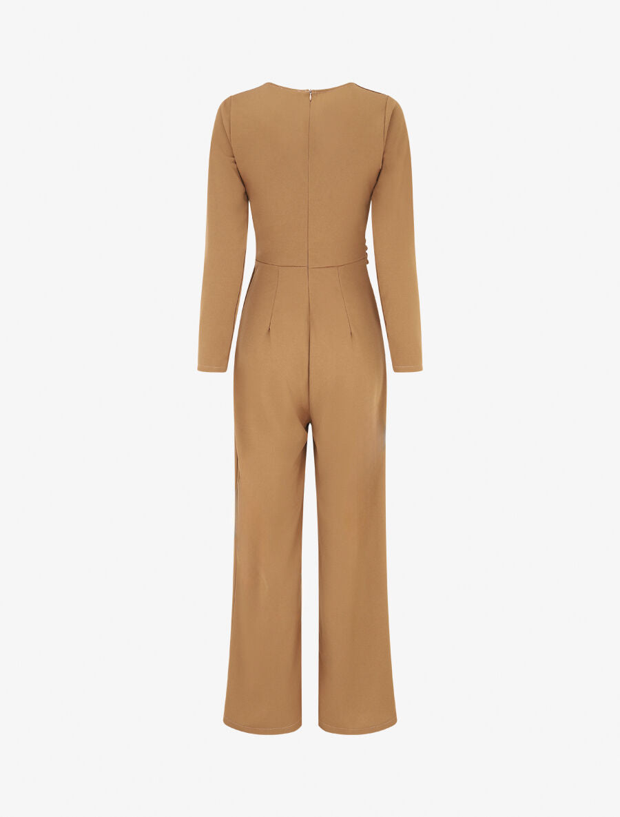 Combinaison ceinturée à col cache-coeur - Camel - 2