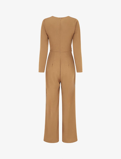 Combinaison ceinturée à col cache-coeur - Camel - 2