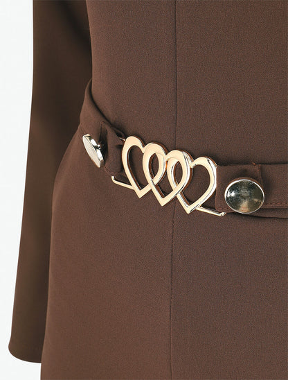 Combinaison unie à manches longues à empiècement métal coeurs - Marron - 3