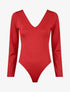 Body uni strassé à col V - Rouge - 5