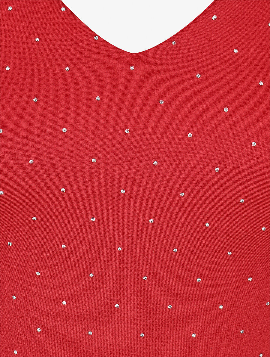 Body uni strassé à col V - Rouge - 3