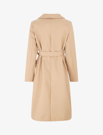 Manteau long uni ceinturé - Camel - 2