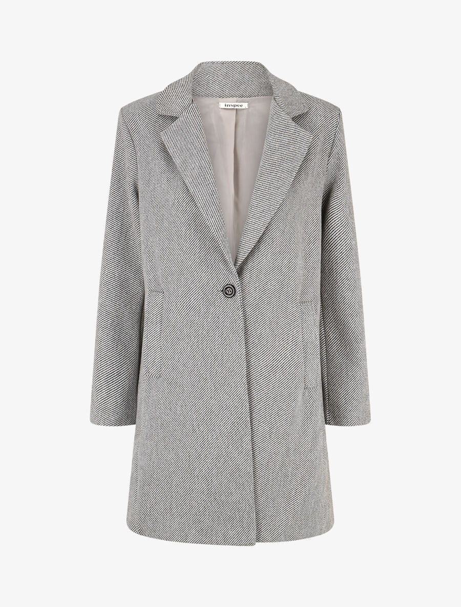 Manteau strié à col cranté - Gris - 1