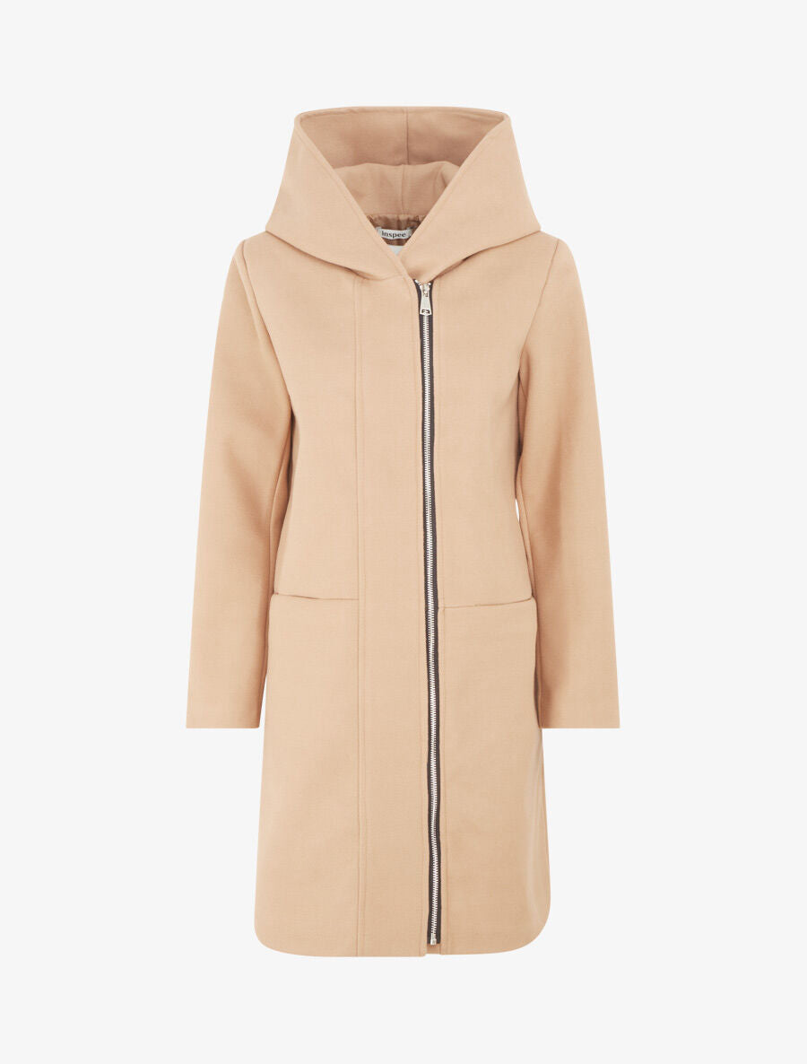 Manteau long uni à capuche - Camel clair - 4