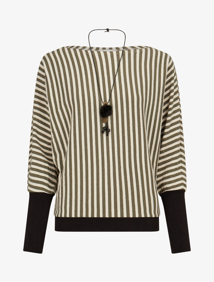 Pull à rayures irisées et col bateau - Vert - 1