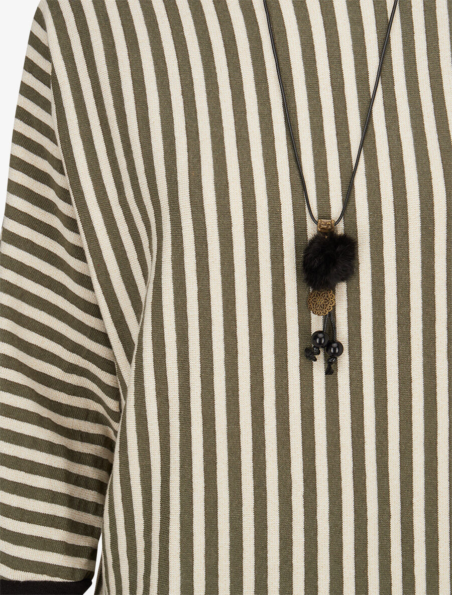 Pull à rayures irisées et col bateau - Vert - 3