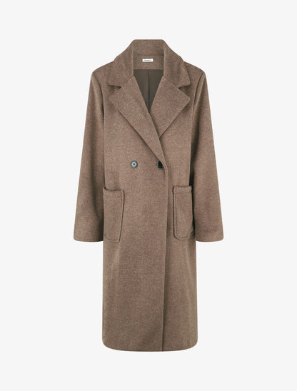 Manteau long uni style feutre - Marron chiné - 4