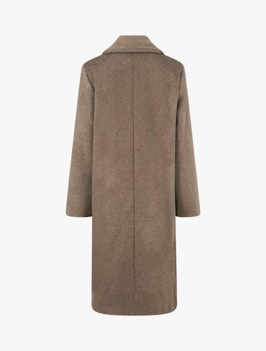 Manteau long uni style feutre - Marron chiné - 2