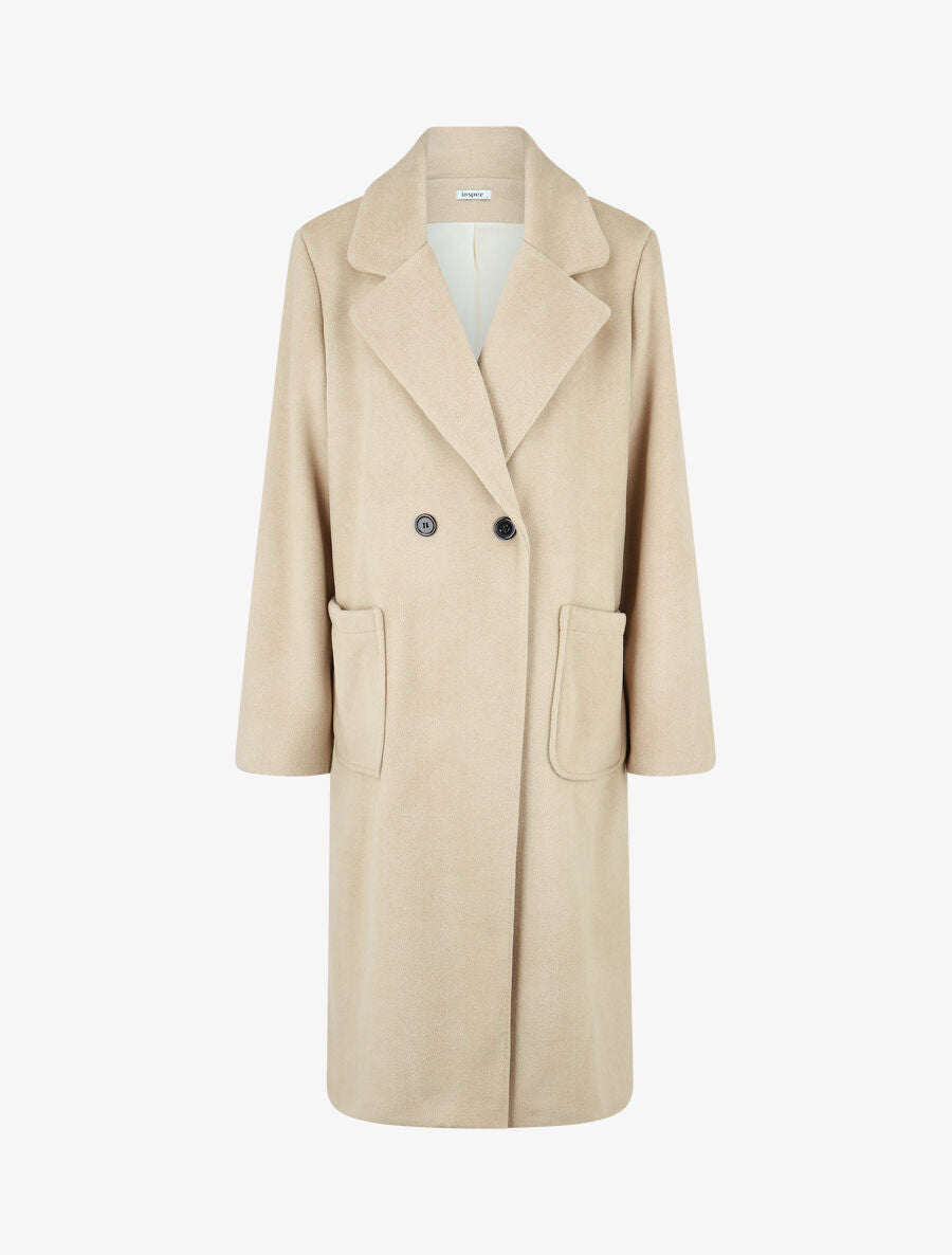 Manteau long uni style feutre - Beige - 5