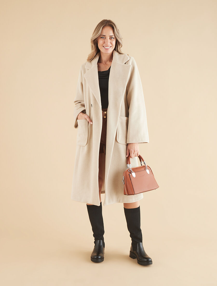 Manteau long uni style feutre - Beige - 4