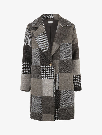 Manteau long imprimé patchwork - Gris - 1