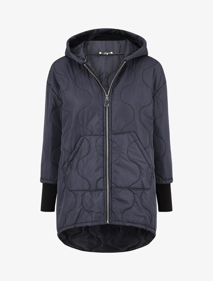Manteau matelassé asymétrique à capuche - Marine - 1
