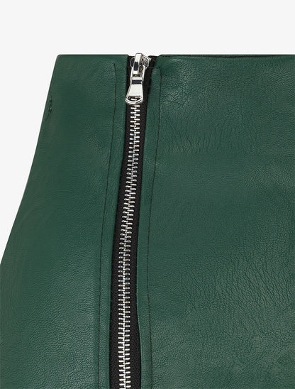 Jupe mi-longue zippée en simili - Vert - 3