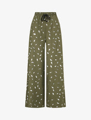 Pantalon élastiqué imprimé plumes irisées - Kaki - 4