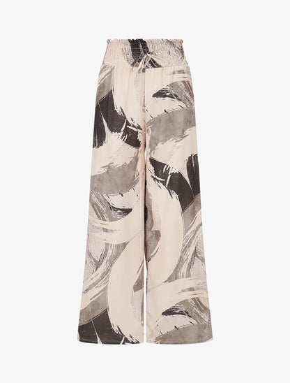 Pantalon fluide élastiqué imprimé abstrait - Noir - 4