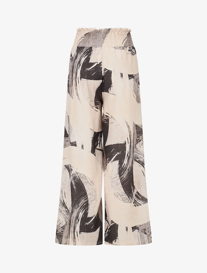 Pantalon fluide élastiqué imprimé abstrait - Noir - 2