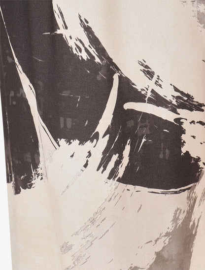 Pantalon fluide élastiqué imprimé abstrait - Noir - 3