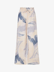 Pantalon fluide élastiqué imprimé abstrait - Bleu - 1