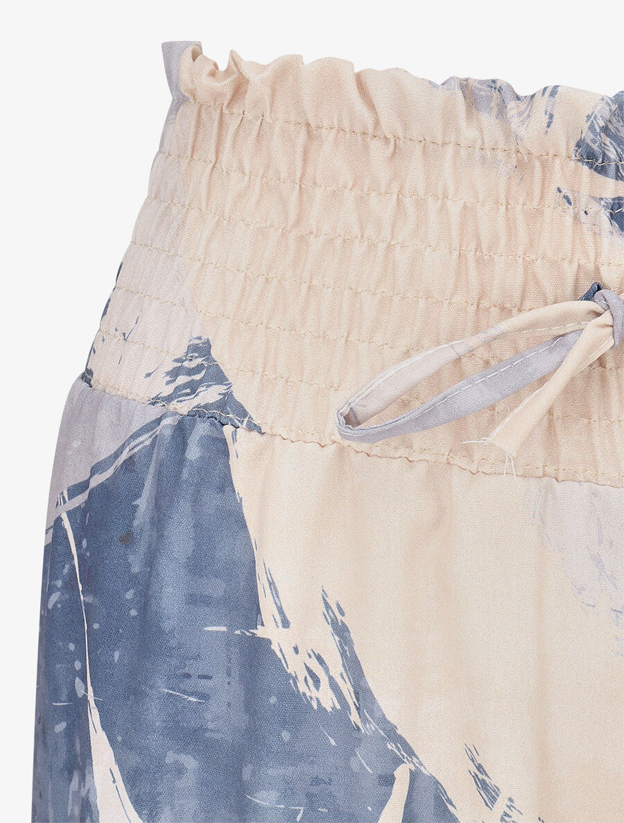 Pantalon fluide élastiqué imprimé abstrait - Bleu - 3