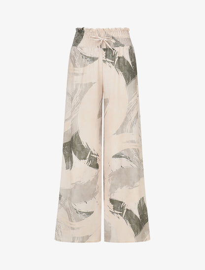 Pantalon fluide élastiqué imprimé abstrait - Kaki - 1