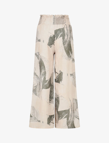 Pantalon fluide élastiqué imprimé abstrait - Kaki - 2