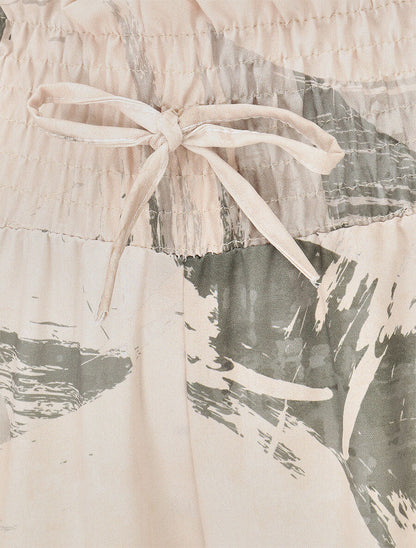 Pantalon fluide élastiqué imprimé abstrait - Kaki - 3