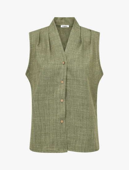 Top uni sans manches boutonné - Kaki - 1