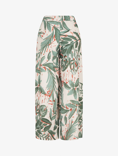 Pantalon ample taille haute imprimé feuilles - Vert olive - 2