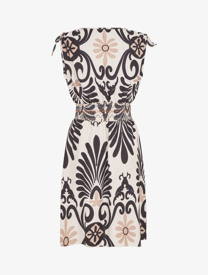 Robe élastiquée à imprimé ikat - Noir - 2