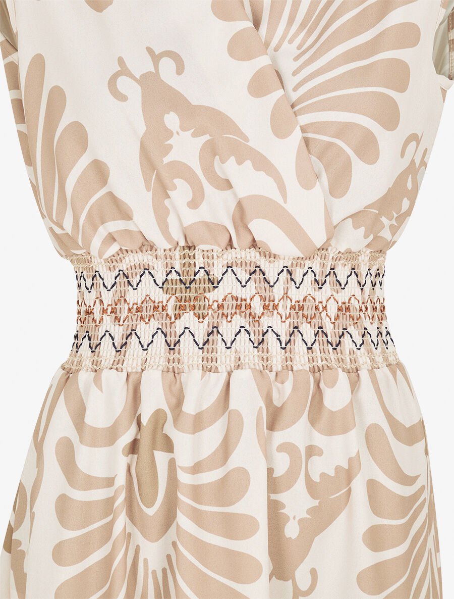 Robe élastiquée à imprimé ikat - Beige - 3