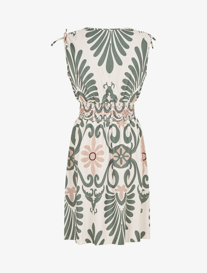 Robe élastiquée à imprimé ikat - Kaki - 2