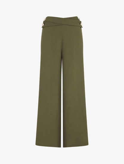 Pantalon ample taille haute à boutons - Kaki - 1