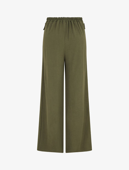 Pantalon ample taille haute à boutons - Kaki - 2