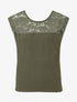 Top droit sans manches col en dentelle - Kaki - 4