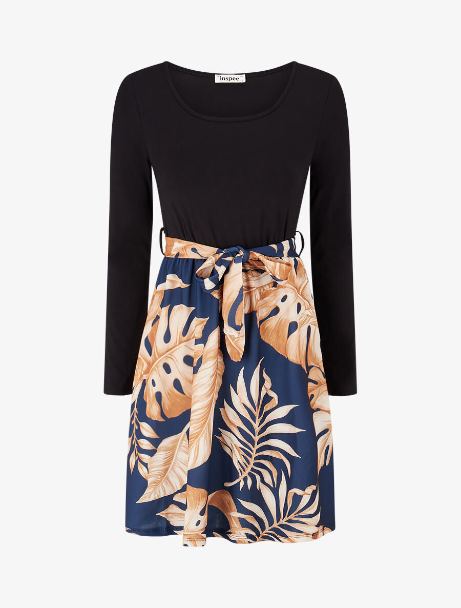 Robe patineuse à jupe imprimé tropical - Marine - 1