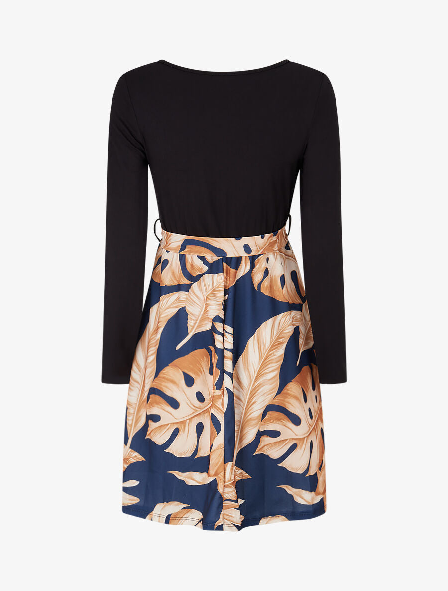 Robe patineuse à jupe imprimé tropical - Marine - 2