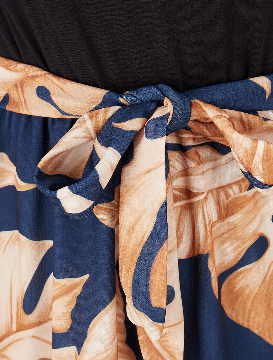 Robe patineuse à jupe imprimé tropical - Marine - 3