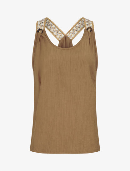 Débardeur droit à bretelles fantaisies irisées - Camel - 1