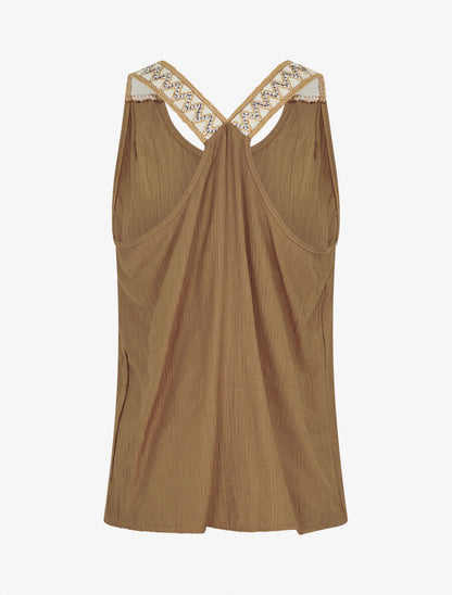 Débardeur droit à bretelles fantaisies irisées - Camel - 2