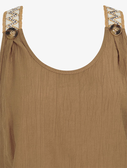 Débardeur droit à bretelles fantaisies irisées - Camel - 3