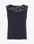 Top droit sans manches col dentelle - Marine - 1