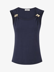Débardeur droit à bretelles bijou - Marine - 1