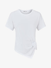 T-shirt uni à côté froncé - Blanc - 1