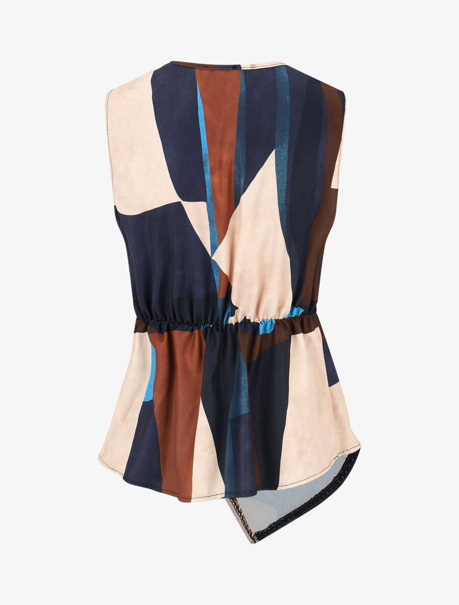 Top élastiqué imprimé abstrait - Marine - 2