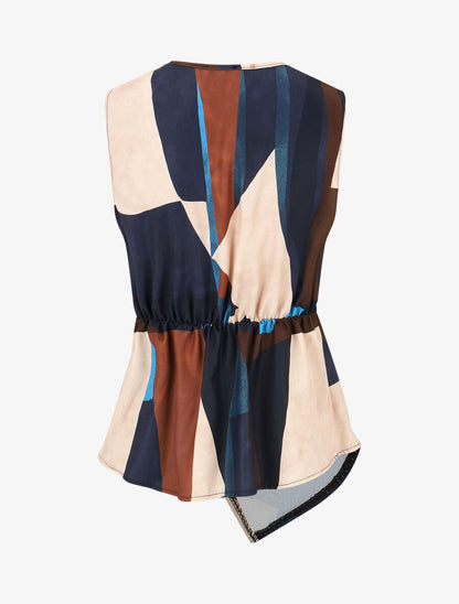 Top élastiqué imprimé abstrait - Marine - 2