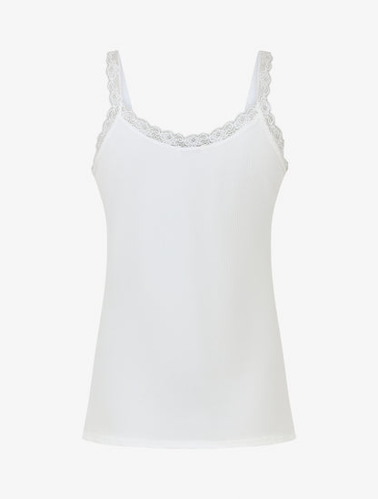 Débardeur côtelé à bretelles en dentelle - Blanc - 2