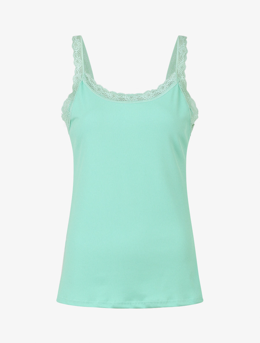 Débardeur côtelé à bretelles en dentelle - Turquoise - 1