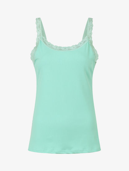 Débardeur côtelé à bretelles en dentelle - Turquoise - 1
