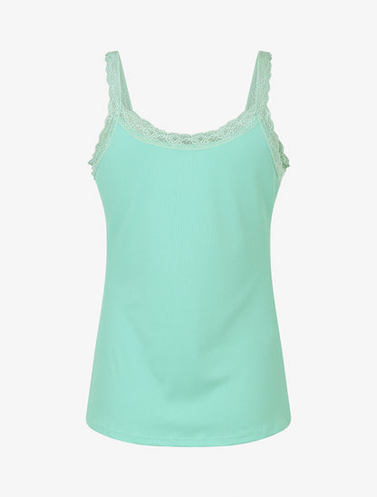 Débardeur côtelé à bretelles en dentelle - Turquoise - 2
