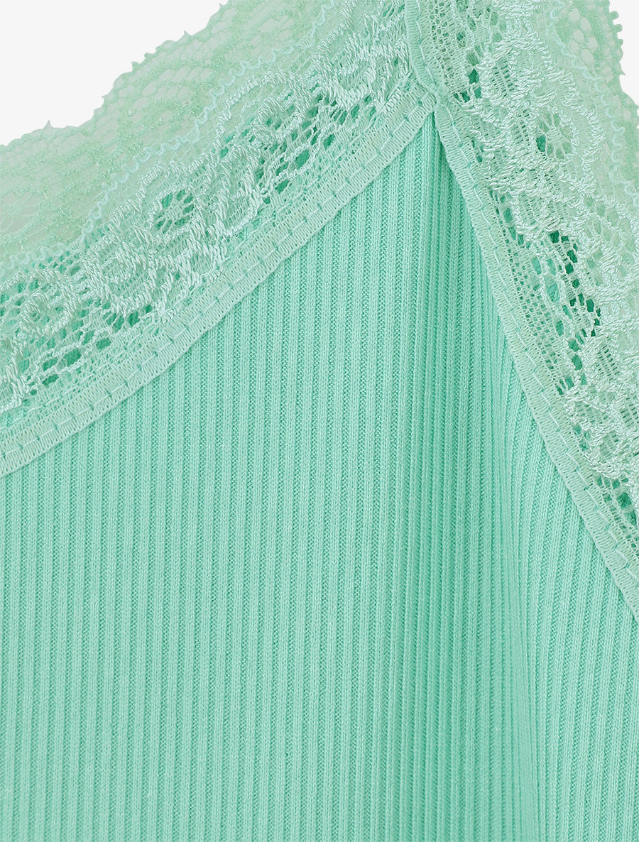 Débardeur côtelé à bretelles en dentelle - Turquoise - 3